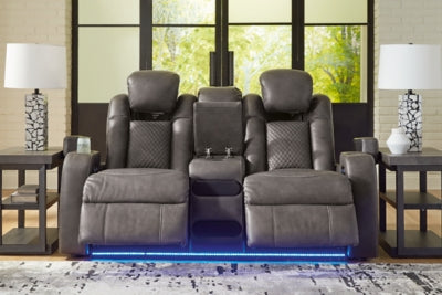 Loveseat reclinable eléctrico Fyne-Dyme con consola