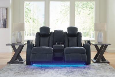Loveseat reclinable eléctrico Fyne-Dyme con consola