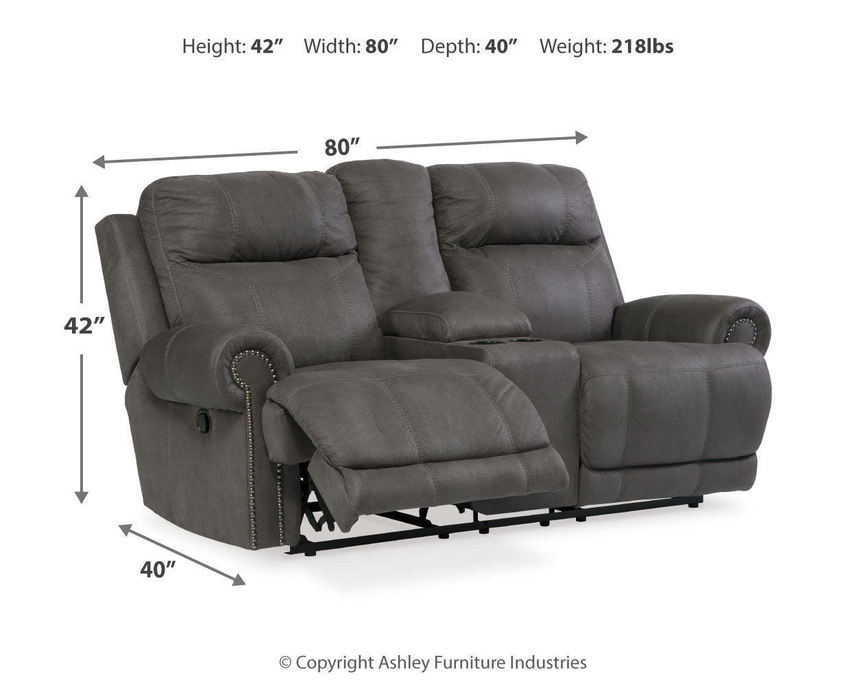 Austere Reclining Loveseat with Console