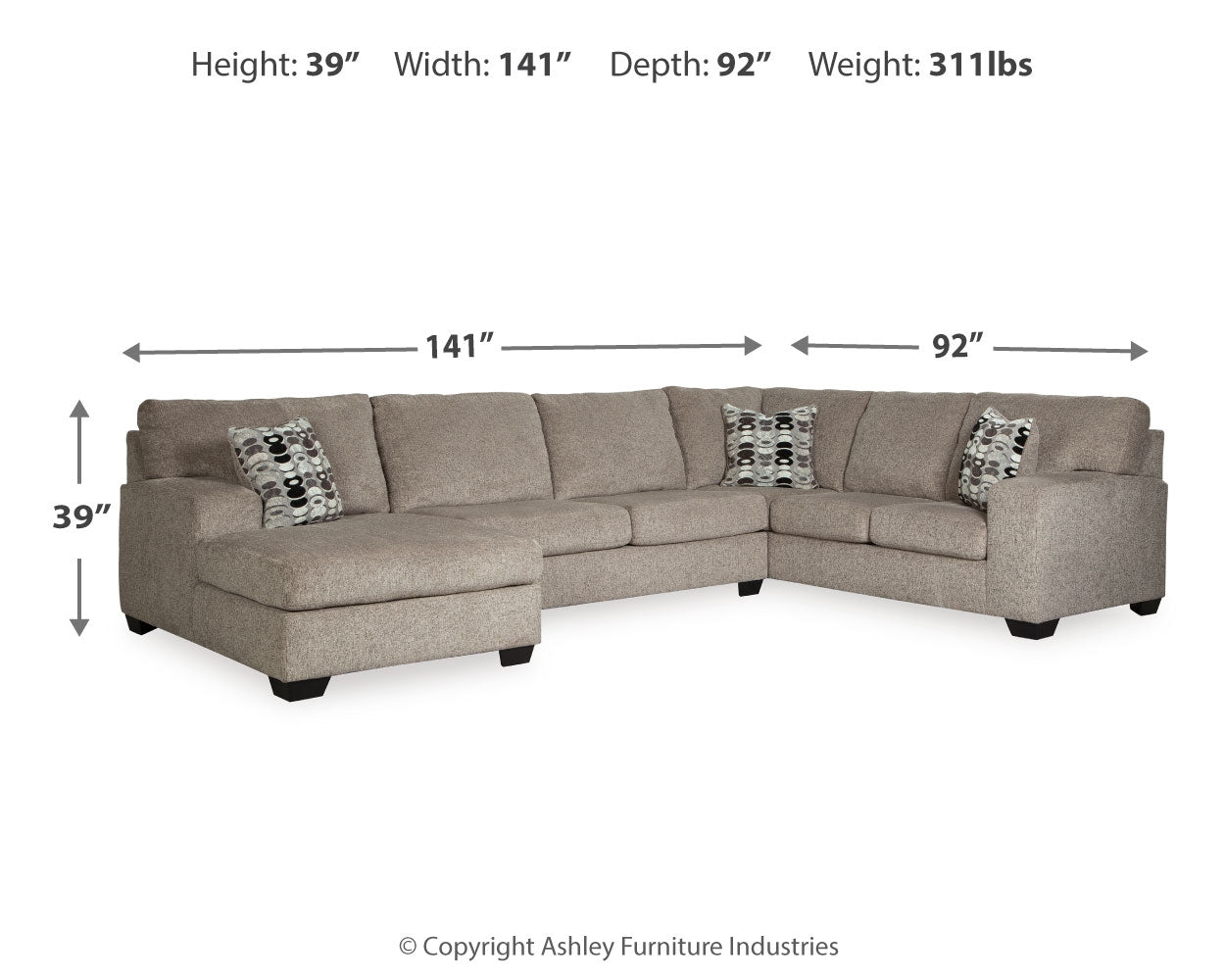 Seccional de 3 piezas con chaise longue Ballinasloe