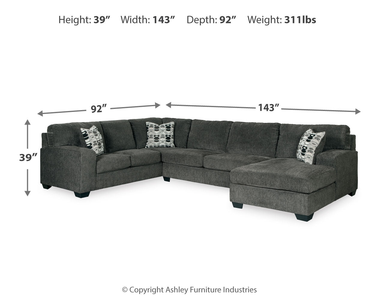 Seccional de 3 piezas con chaise longue Ballinasloe
