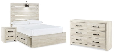Cambeck Full Panel Bed with Storage, Dresser and Nightstand