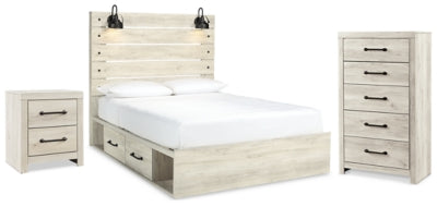 Cama Queen con almacenaje, cómoda y mesita de noche Cambeck