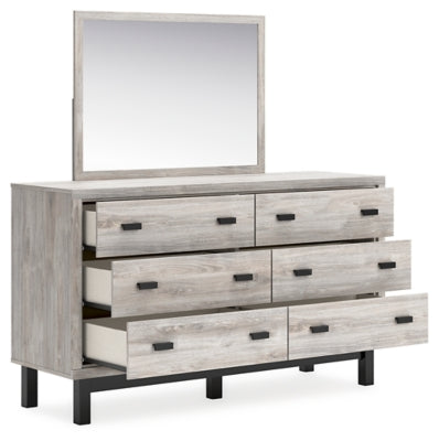 Cama Queen Vessalli con paneles, tocador y espejo
