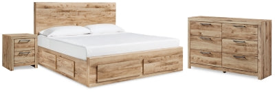 Cama Queen Hyanna con almacenaje, cómoda y mesita de noche