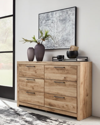 Cama Queen Hyanna con espacio de almacenamiento, cómoda y dos mesitas de noche