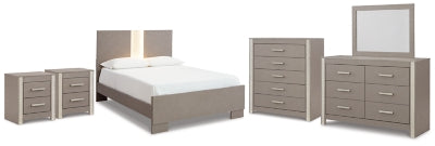 Surancha Queen Panel Bed, Dresser, Mirror, Chest and 2 Nightstands