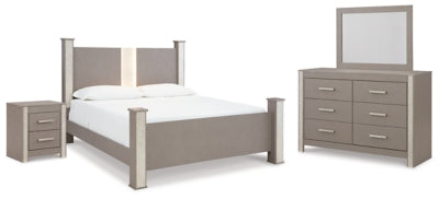 Cama Surancha King con dosel, tocador, espejo y mesita de noche