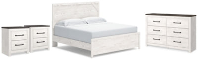 Cama Gerridan King con paneles, cómoda y dos mesitas de noche