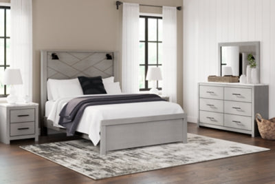 Cama Queen Cottonburg con paneles, tocador y espejo