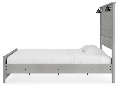 Cama King con paneles Cottonburg, tocador, espejo y mesita de noche