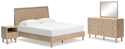 Cama King con paneles, tocador, espejo y mesita de noche Cielden