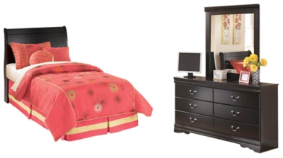 Cabecera, tocador y espejo tipo trineo doble Huey Vineyard