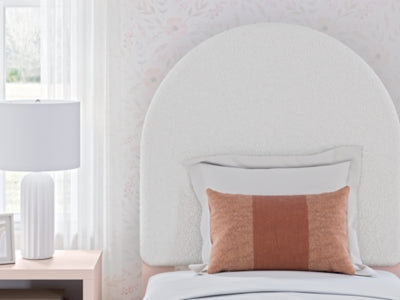 Wistenpine Twin Upholstered Panel Headboard, Dresser and Mirror