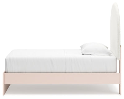 Cama individual tapizada con paneles, tocador y espejo Wistenpine