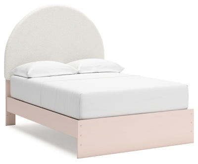 Cama con paneles tapizados, tocador y espejo Wistenpine