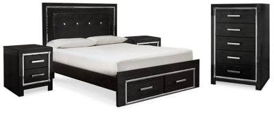 Cama tamaño queen Kaydell con almacenamiento, cómoda y dos mesitas de noche