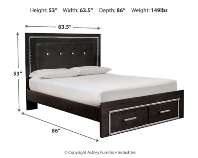 Cama Kaydell Queen con paneles y almacenamiento