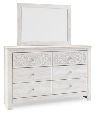 Cama Paxberry King con paneles, tocador y espejo