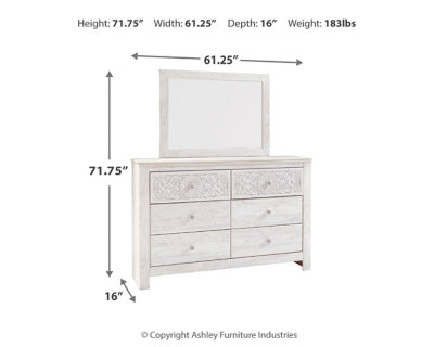 Cama Queen con paneles, tocador y espejo Paxberry