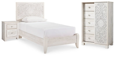 Cama individual con paneles, cómoda y mesita de noche Paxberry
