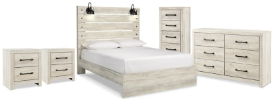 Cama Queen Cambeck con almacenamiento, tocador, cómoda y dos mesitas de noche