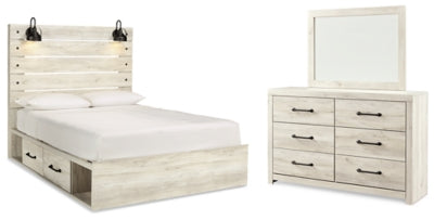 Cama Queen Cambeck con paneles, espacio de almacenamiento, tocador y espejo