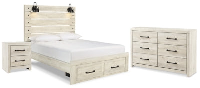 Cama Queen Cambeck con almacenamiento, cómoda y mesita de noche