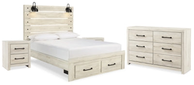 Cama Queen Cambeck con almacenamiento, cómoda y dos mesitas de noche