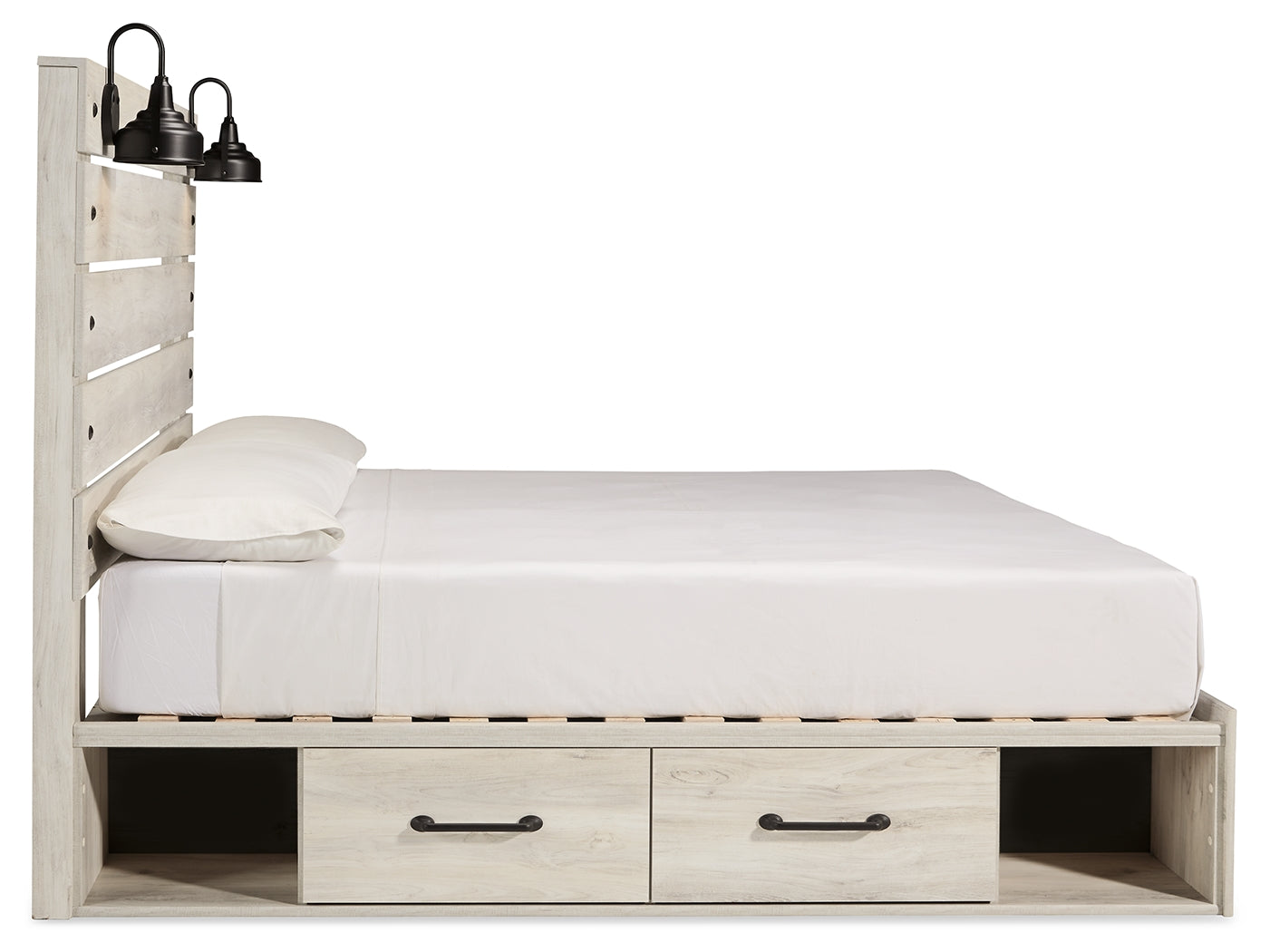 Cama King Cambeck con espacio de almacenamiento, tocador, espejo, cómoda y dos mesitas de noche
