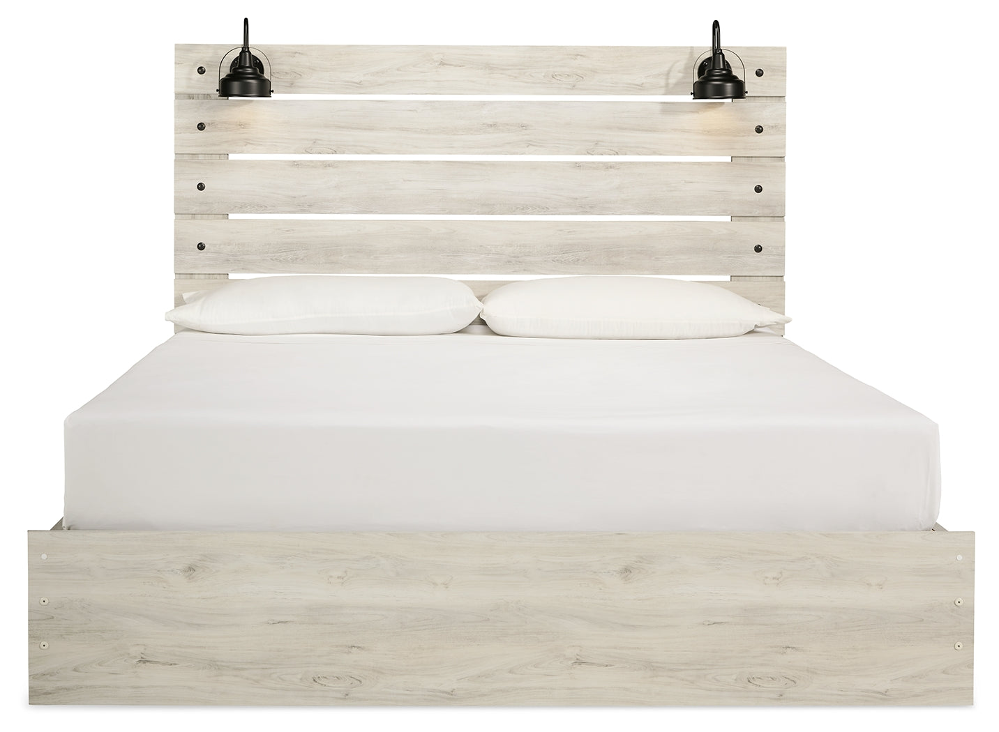 Cama King Cambeck con paneles, espacio de almacenamiento, cómoda y dos mesitas de noche
