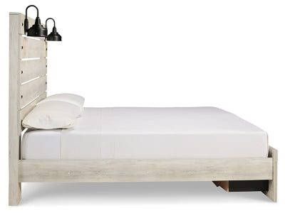 Cama King Cambeck con espacio de almacenamiento, dos cómodas, espejo y dos mesitas de noche