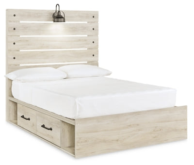 Cama Cambeck con almacenamiento de paneles completos, cómoda y mesita de noche