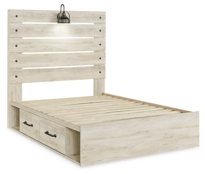 Cama Cambeck con almacenamiento de paneles completos, cómoda y mesita de noche
