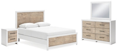Cama Queen Charbitt con paneles, tocador, espejo y mesita de noche