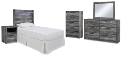 Cabecero de cama Baystorm Twin Panel, tocador, espejo y mesita de noche