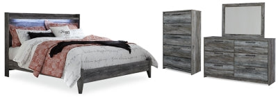 Cama King con paneles Baystorm, tocador, espejo y cómoda