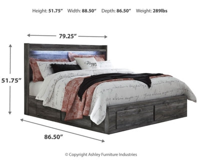 Cama King Baystorm con almacenamiento, tocador con espejo y mesita de noche