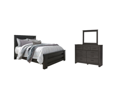 Cama Queen con paneles, tocador y espejo Brinxton