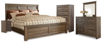Cama California King con paneles, tocador, espejo, cómoda y mesita de noche de Juararo