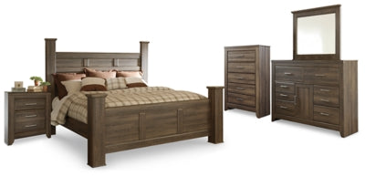 Cama con dosel Juararo King, cómoda, espejo, cómoda y mesita de noche
