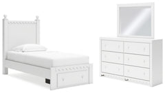 Cama doble con almacenamiento, tocador y espejo Mollviney