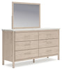 Cadmori Queen Upholstered Panel Bed, Dresser and Mirror