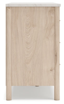 Cama Queen Cadmori con paneles tapizados, cómoda y mesita de noche