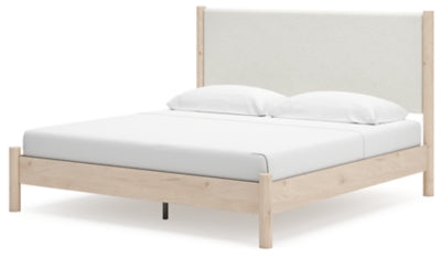 Cama Cadmori King con paneles tapizados, tocador, espejo y mesita de noche