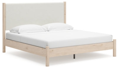 Cama Cadmori King con paneles tapizados, tocador, espejo y mesita de noche