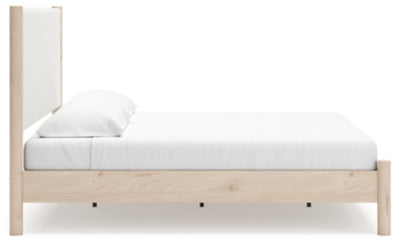 Cama Cadmori King con paneles tapizados, tocador, espejo y mesita de noche