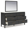 Cadmori Queen Upholstered Panel Bed, Dresser and Mirror