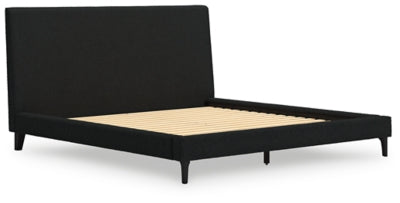 Cama Cadmori King tapizada con listones enrollables