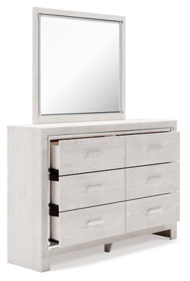 Altyra King Upholstered Panel Storage Bed, Dresser, Mirror and Nightstand